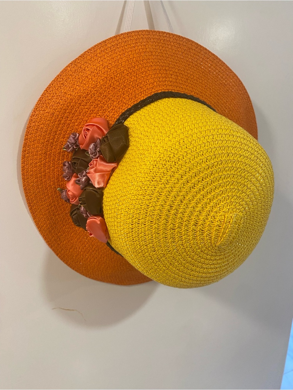 Yellow and Orange Floral Straw Sun Hat - Picture 2 of 7